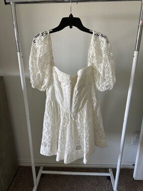 Bardot White Floral Eyelet Puff Sleeve Mini Dress